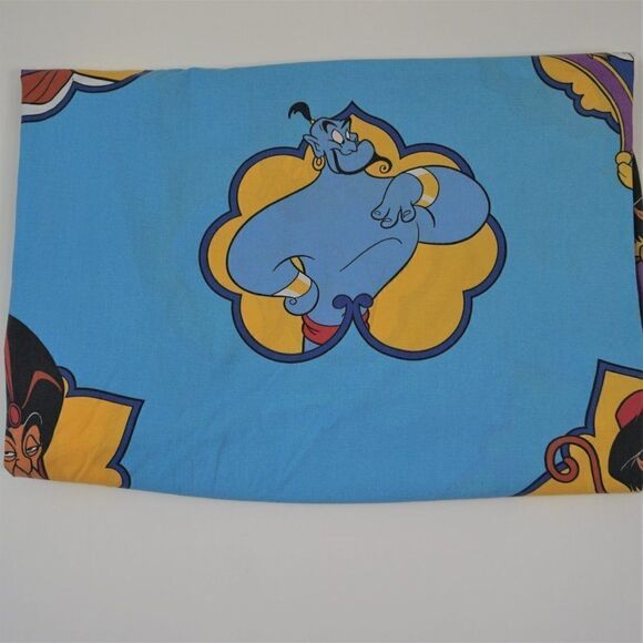Vintage Disney USA Aladdin Twin Fitted Sheet Blue Genie Lago Abu Jafar Jasmine - Picture 2 of 12